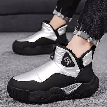 Зимняя обувь с высоким верхом, сохраняющая тепло, хорошего качества, водонепроницаемая верхняя часть, плюшевая обувь, нескользящие хлопковые зимние ботинки, обувь унисекс 39 чёрный