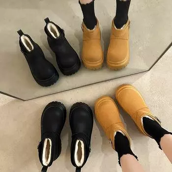 Зимняя обувь, водонепроницаемые ботинки, женские зимние сапоги, плюшевые теплые ботильоны 36 чёрный