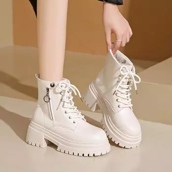 Зимняя обувь женская 2024 Новые бархатные теплые женские ботинки на молнии для отдыха на открытом воздухе удобные нескользящие кожаные ботинки большого размера для женщин 34