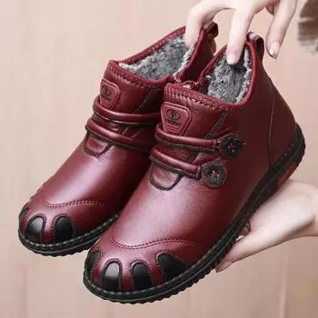 Зимняя обувь, женские ботинки, водонепроницаемые повседневные ботильоны, женские нескользящие плюшевые толстые теплые хлопковые туфли, однотонные туфли для бабушки 35 чёрный