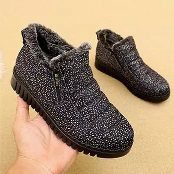 Зимняя обувь Женские зимние ботинки из хлопка на плоской подошве Женские теплые плюшевые бархатные удобные ботильоны Обувь для мам Бабушкины хлопковые ботинки 35 чёрный