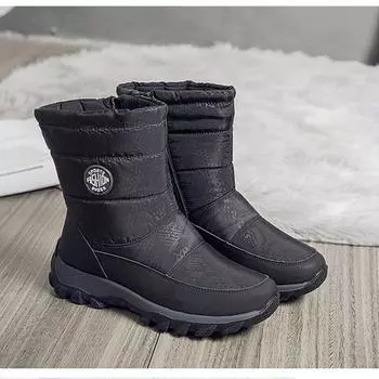 Зимняя обувь женские зимние ботинки плоские нескользящие водонепроницаемые женские ботильоны теплые плюшевые толстые подошвы плюс размер 42 36 чёрный