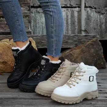 Зимняя обувь женские зимние ботинки плоские нескользящие теплые женские ботильоны обувь для улицы 36 чёрный