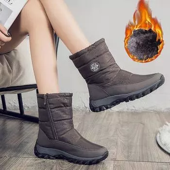 Зимняя обувь, женские зимние ботинки, плоские нескользящие водонепроницаемые женские ботильоны, теплые, плюшевые, толстая подошва, размер плюс 42 D223 36 чёрный