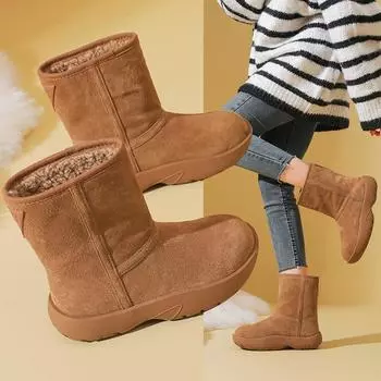 Зимняя обувь Женские зимние ботинки Ретро Плоская толстая подошва Нескользящая теплая хлопковая обувь Женские ботильоны Черный Коричневый Плюш 40 чёрный