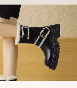 Зимняя обувь, женские зимние ботинки, толстая подошва, теплая плюшевая зимняя обувь, женские замшевые ботинки из искусственной кожи, женские модные ботильоны с пряжкой 35