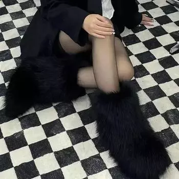 Зимняя обувь Женские зимние пушистые сапоги из искусственного меха лисы Женские плюшевые теплые зимние сапоги Роскошная обувь Ботинки из меха для девочек Модные 36 чистый