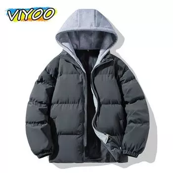Зимняя одежда 2024 года, мужское пуховое пальто с капюшоном, толстые парки для мужчин, уличная куртка, ветровка, уличная одежда, толстовки с капюшоном в стиле Харадзюку M чёрный
