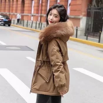 Зимняя одежда 2025 года, новый съемный меховой воротник, свободный капюшон, завязка на шнурке, более толстый пирог, чтобы преодолеть тонкое пальто для женщин M