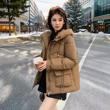 Зимняя одежда больших размеров для России, женская повседневная теплая одежда, утолщенная и увеличенная куртка с капюшоном M белый