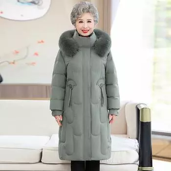 Зимняя одежда для бабушки, новый пуховик, большой меховой воротник, пальто, теплая и тонкая, для женщин среднего и пожилого возраста, утолщенная хлопковая подкладка, куртка XL (recommended 100-57.5 kg) темно-серого