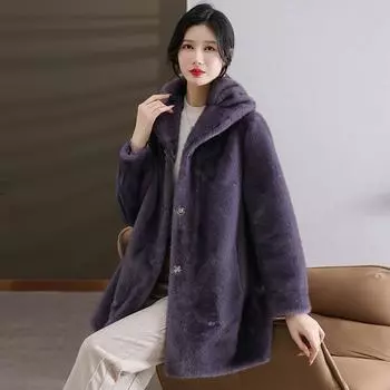 Зимняя одежда для мам, новая теплая шуба из искусственного меха норки для женщин среднего и пожилого возраста, интегрированное меховое пальто средней длины 5XL