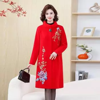 Зимняя одежда для мам среднего и пожилого возраста, норковый бархат в зарубежном стиле, зимнее пальто большого размера из благородного кашемира для женщин среднего возраста, шерстяное пальто Small красный