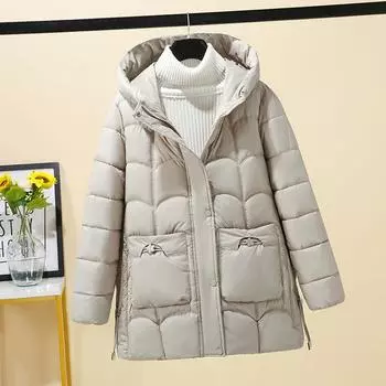 Зимняя одежда для мам среднего возраста с хлопковой подкладкой 2024 года, новая зимняя теплая одежда с хлопковой подкладкой, утолщенная куртка с хлопковой подкладкой из иностранного газа M чёрный