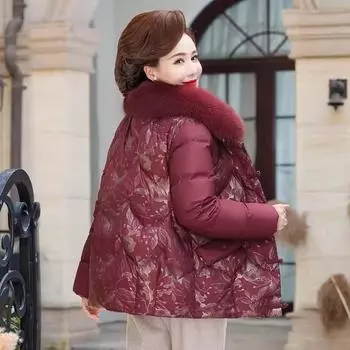 Зимняя одежда для мам среднего возраста с начесом и утолщенной ватой, зимняя короткая куртка с ватой для женщин среднего и пожилого возраста в иностранном стиле XL recommends about 90-52.5kg
