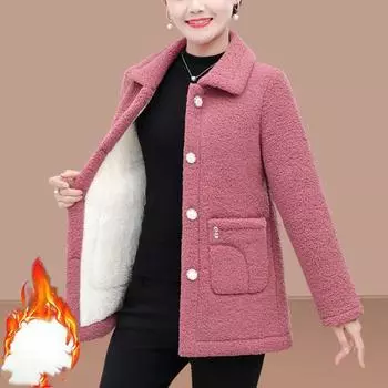 Зимняя одежда для мам, утолщенное бархатное теплое пальто, женское пальто из овечьего меха, свободное пальто из зернистого бархата для женщин среднего возраста, женская куртка XXXXL красный