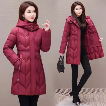 Зимняя одежда для мам, женская, средняя и длинная, корейская версия, утолщенная талия, куртка, прилив L чёрный