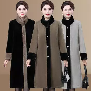 Зимняя одежда для мамы среднего возраста, новая куртка из искусственного норкового бархата, женская одежда 45 лет 55, темпераментная шуба, длинная Average size 80-77.5 kg чёрный