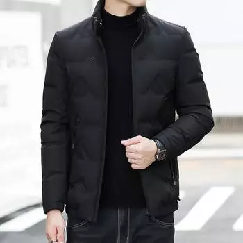 Зимняя одежда для молодежи и мужчин среднего возраста. Пуховики, модные и повседневные короткие пальто с капюшоном, теплые куртки и пальто. M синий