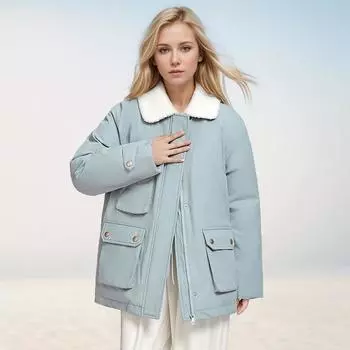 Зимняя одежда для мужчин и женщин, парная брендовая однотонная куртка с лацканами в стиле ретро из овечьей шерсти для мальчиков, повседневная хлопковая куртка S чёрный