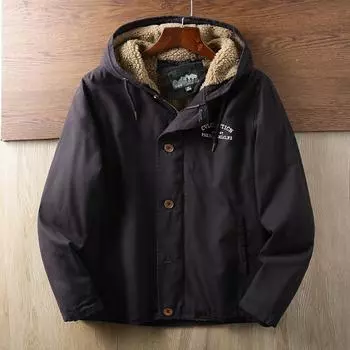 Зимняя одежда для палубы Куртка с хлопковой подкладкой Куртка для мужчин из утолщенного бархата в стиле ретро Куртка из овечьей шерсти для мужчин M хаки