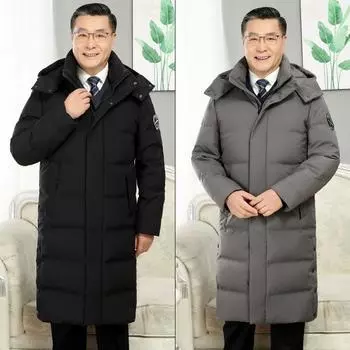 Зимняя одежда для папы, пуховики для мужчин среднего и пожилого возраста, выше колена, длинные, утолщенные, устойчивые к холоду, с большим меховым воротником, пирог, чтобы преодолеть белый цвет M
