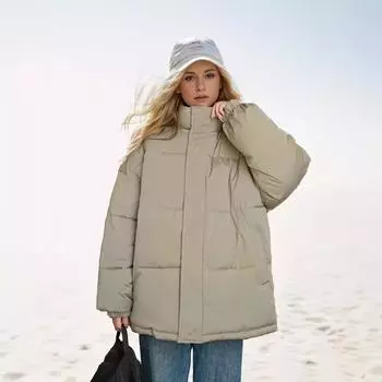 Зимняя одежда для пар, трендовая одежда для холодного толстого хлеба, мужская и женская повседневная свободная модная универсальная утолщенная куртка с воротником-стойкой S серый