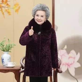 Зимняя одежда для пожилых людей, Бабушкин наряд, Укороченное пальто из искусственной овцы, Добавление плюша, Наряд старушки, Утолщенное маминое пальто 5XL