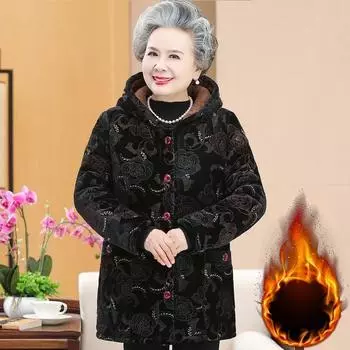 Зимняя одежда для пожилых людей, наряд для бабушки, укороченное пальто из искусственной овчины, добавление плюша, наряд для старой леди, утолщенное пальто для мамочки XXXXXL
