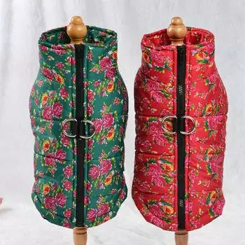 Зимняя одежда для собак для маленьких собак, костюм, водонепроницаемый щенок, кошка, северо-восточная куртка с большим цветком и кольцом на поводке, шнауцер, мопс, одежда для домашних животных, S-3XL M зелёный