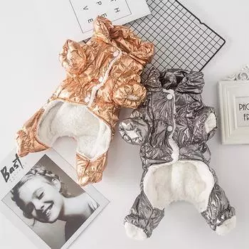 Зимняя одежда для собак для маленьких собак, флисовая утолщенная теплая водонепроницаемая куртка, пальто для домашних животных, щенков французского бульдога, чихуахуа, комбинезон XS золотой