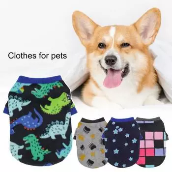 Зимняя одежда для собак, милый клетчатый пуловер со звездами динозавров, уличная одежда, теплый свитер M синий