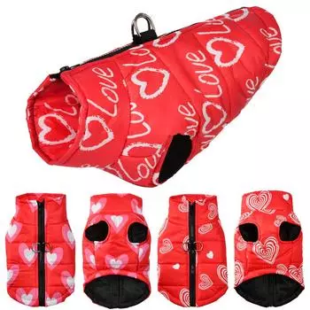 Зимняя одежда для собак, модная куртка с принтом в виде сердца для маленьких и средних собак, кошек, мягкий водонепроницаемый жилет, пальто, одежда для щенков, принадлежности для чихуахуа S