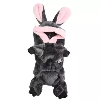 Зимняя одежда для собак, мягкая кожа, приятная для кожи, милый теплый наряд с капюшоном для щенка с кроличьими ушками для маленьких и средних домашних животных S(for 2-4kg)