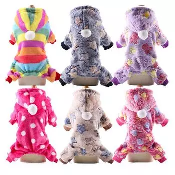 Зимняя одежда для собак, мягкий флисовый комбинезон для собак, пальто для маленьких щенков, одежда для домашних животных, теплая одежда с капюшоном для собак L детские розовый