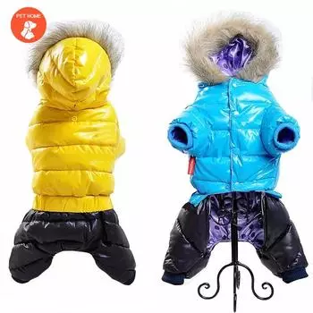 Зимняя одежда для собак, непромокаемый меховой комбинезон с капюшоном для щенков, пальто, утепленная теплая пуховая куртка для маленьких собак, чихуахуа, йоркширский мопс, одежда, комбинезоны 8 оранжевый