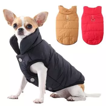 Зимняя одежда для собак средних и маленьких собак, кошек, ветрозащитная, теплая, с D-образным кольцом, флисовая куртка для щенков, чихуахуа, йоркширский терьер, костюм для домашних животных XS чёрный