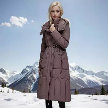 Зимняя одежда до колена с хлопковой подкладкой женская длинная и тонкая куртка больших размеров с хлопковой подкладкой утолщенная куртка с хлопковой подкладкой L recommends 55kg or less чёрный