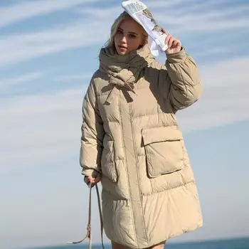 Зимняя одежда из хлопка для женщин, средние и длинные стили, ежегодная утолщенная модная свободная одежда для хлеба, куртка M белый