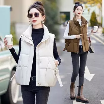 Зимняя одежда из хлопка, женская мода, новый нишевый дизайн, жилет Sense с капюшоном и воротником-стойкой, теплое пальто M белый