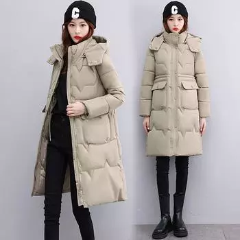 Зимняя одежда из хлопка, женская мода, утолщенная одежда из хлопка до колена, корейская версия, женское пальто, свободные, большого размера, для женщин XL чёрный