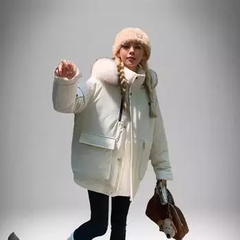 Зимняя одежда из хлопка, женская мода, утолщенная хлопковая одежда, свитер с воротником, преодолевающий пирог, пальто S [Recommended below 52.5 kg] темно-серого