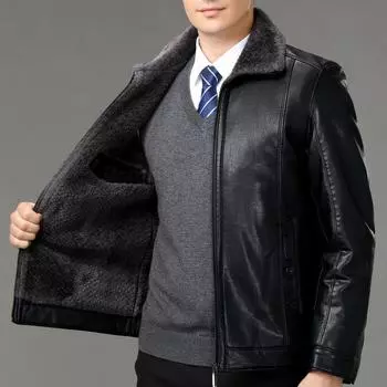 Зимняя одежда, куртка из натуральной кожи для мужчин среднего возраста, мужская куртка из утолщенной бархатной кожи, дубленка на пуговицах, пальто с меховым вставкой M