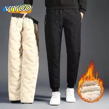 Зимняя одежда Мужские толстые брюки Бархатные флисовые брюки Водонепроницаемая спортивная одежда для отдыха на открытом воздухе Спортивные брюки Брюки для мужчин 7XL чёрный