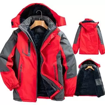 Зимняя одежда, мужское пуховое пальто, толстая флисовая бархатная ветровка, куртка с капюшоном, осенняя водонепроницаемая верхняя одежда, альпинистский костюм 2XL чёрный