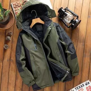 Зимняя одежда, мужское пуховое пальто, толстая флисовая бархатная ветровка, куртка с капюшоном, осенняя водонепроницаемая верхняя одежда, альпинистский костюм L красный