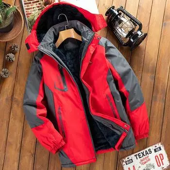 Зимняя одежда, мужское пуховое пальто, толстая флисовая бархатная ветровка, куртка с капюшоном, осенняя водонепроницаемая верхняя одежда, альпинистский костюм L красный
