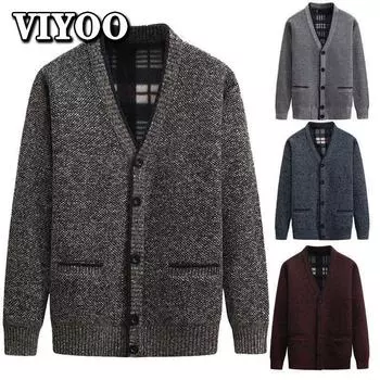 Зимняя одежда, мужской кардиган, теплый вязаный свитер, мужская бархатная деловая куртка для мужчин, толстовки, мантии, ветрозащитная ветровка для зрелых мужчин 2XL темно серый