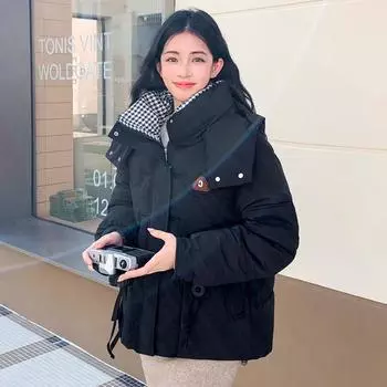 Зимняя одежда на хлопковой подкладке, женские свободные куртки на хлопковой подкладке, сохраняющие тепло, с капюшоном, женские, осенне-зимние, короткие, утолщенные M чёрный