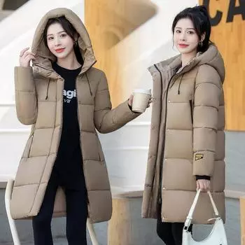 Зимняя одежда новая пуховая хлопковая одежда хлебная одежда хлопковая одежда свободная средняя и длинная женская одежда куртка с капюшоном верхняя одежда M чёрный